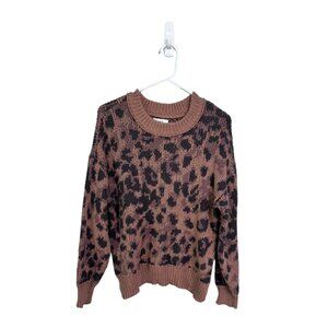 Aerie oversized crew neck knit sweater drop shoulder cheetah leopard print sz XS